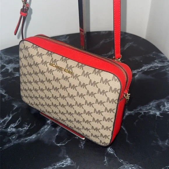 MICHAEL KORS Women’s Crossbody Bag Red Multi Canvas Leather Trim AUTHENTIC - Picture 3 of 13